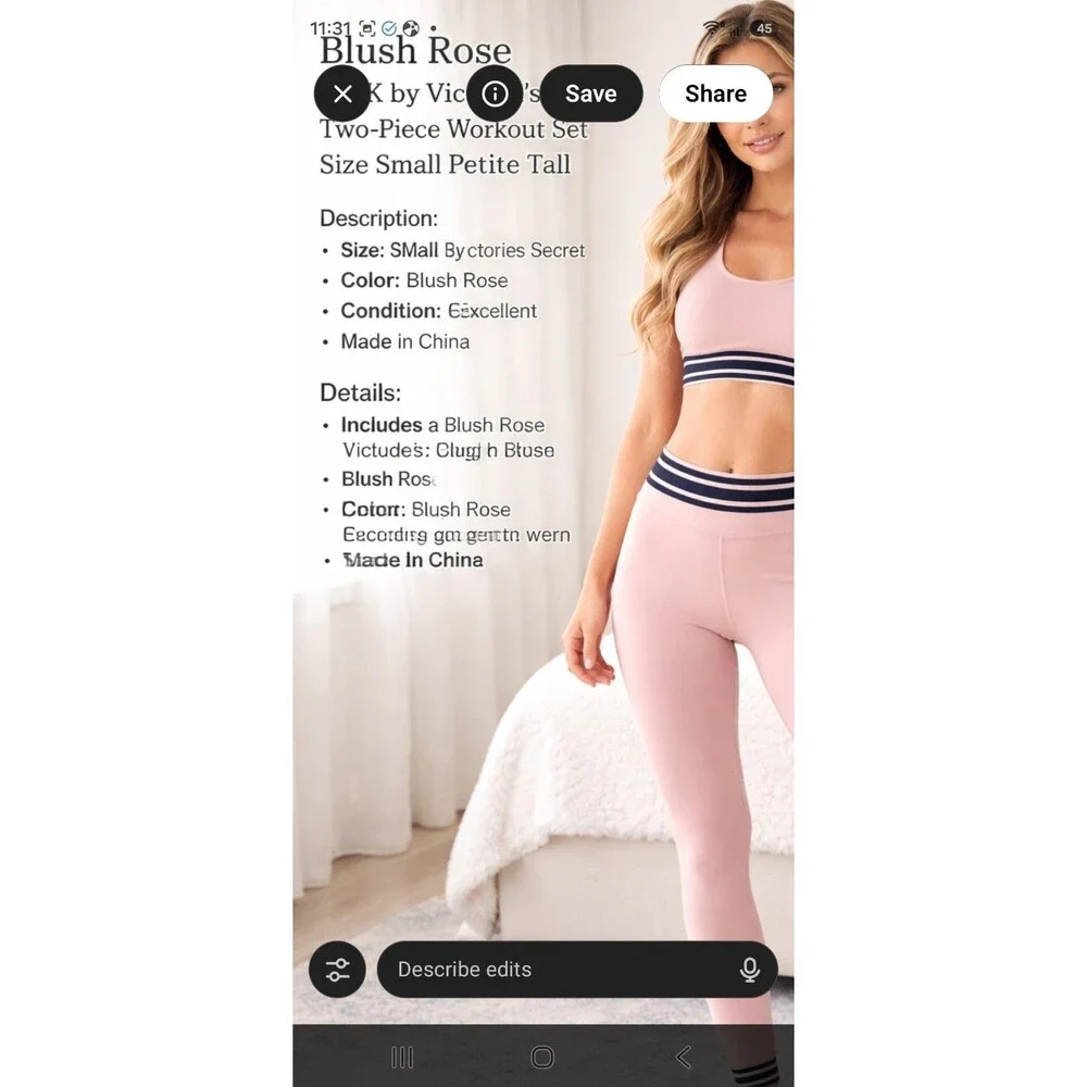 Pink By Victoria Secret Blush Rose 2pc Athletic Yoga Outfits Small